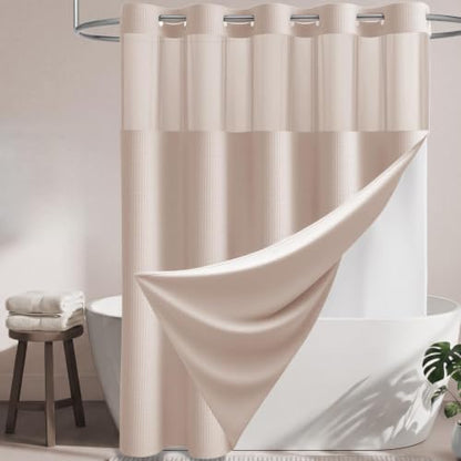 Dynamene Blush Pink Hook Free Waffle Shower Curtain & Snap-in Liner,72x81