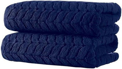 BAGNO MILANO Turkish Cotton Bath Towels, Hand Towels - Soft Plush Jacquard Collection Luxury Towels Set (Navy, Bath Towel Set of 2)