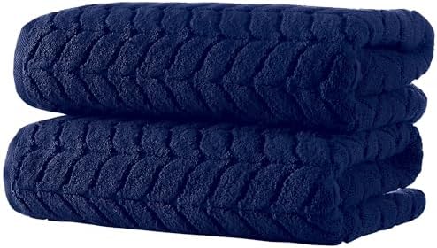 BAGNO MILANO Turkish Cotton Bath Towels, Hand Towels - Soft Plush Jacquard Collection Luxury Towels Set (Navy, Bath Sheet 35x70)