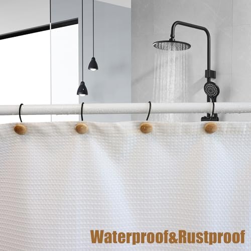 Shower Curtain Hooks, Wood Decorative Shower Curtain Rings, Modern Round Log Shower Curtain Hangers, 12PCS Shower Hooks for Shower Curtain Rod, Bedroom, Living Room (Black 1)