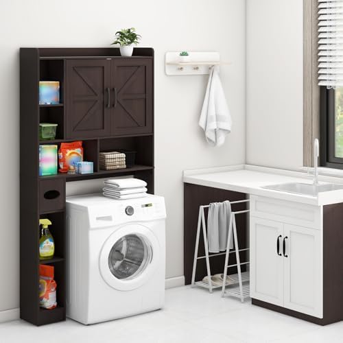 Vabches Over The Toilet Storage Cabinet with 2 Barn Doors, Espresso