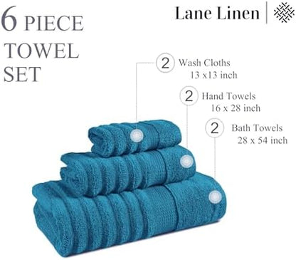 LANE LINEN Bath Towel Set Quick Dry 100% Cotton 6 Piece Soft - Sea Port