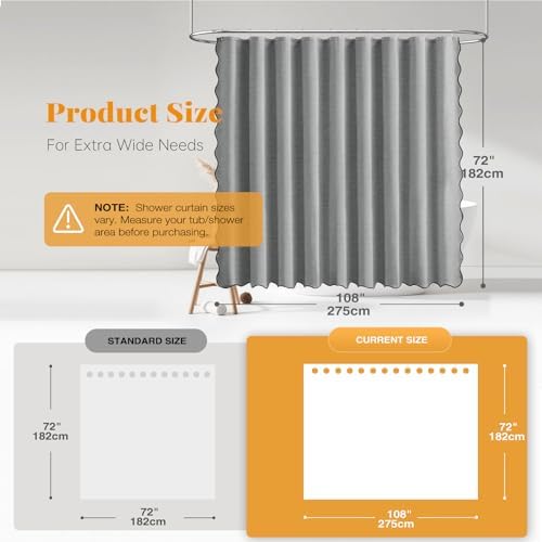 BTTN 108x72 Boho Scalloped Linen Textured Cloth Shower Curtain, Grey/Gray