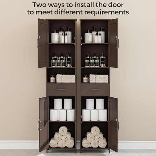 Homhedy 67" H Tall Bathroom Storage Cabinet with Barn Doors and Drawer