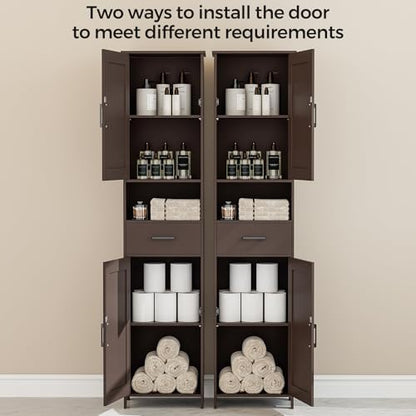 Homhedy 67" H Tall Bathroom Storage Cabinet with Barn Doors and Drawer