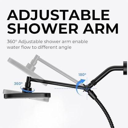Black Rain Shower Head with Handheld Shower Head, 5 Spray Modes