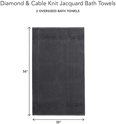 Texere 100% Organic Cotton Diamond Jacquard 700 GSM Luxury Bath Towel Sets - Ultra Soft and Absorbent Hotel and Spa Quality (Diamond, Black, 2 Bath Towels)