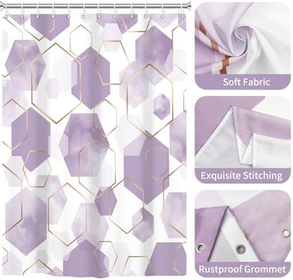 deFouliao Purple Modern Shower Curtain Geometric Grid Art Abstract Waterproof Bathroom Curtain for Bathtub Home Hotel Decor, Washable with Hooks, 72x96 Inch
