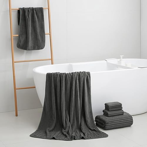 6 PC Bath Towel Set, 40"x80" Oversized Bath Sheets, Charcoal Gray