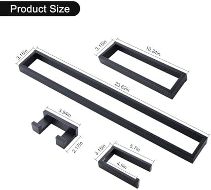 Black Towel Bar Set, 4-Pieces Bathroom Hardware Set Modern Bathroom Towel Holder Set SUS304 Stainless Steel Wall Mounted Towel Rack Set,23.6 Inch