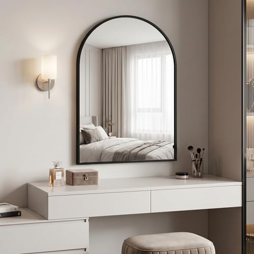 BEAUTYPEAK 28"x20" Arch Bathroom Wall Mirror, Black