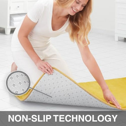Memory Foam Bath Mat Non Slip Absorbent Super Cozy Velvet Bathroom Rug Carpet (20 inches X 32 inches, Mustard)