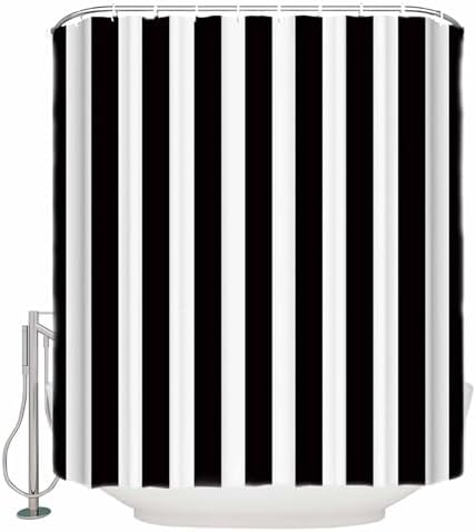 Shower Curtain Bathroom Set Black and White Stripes Waterproof Shower Curtains with Grommets Hooks Modern Geometric Art Privacy Bath Curtain for Bathtub Decor 60x72in