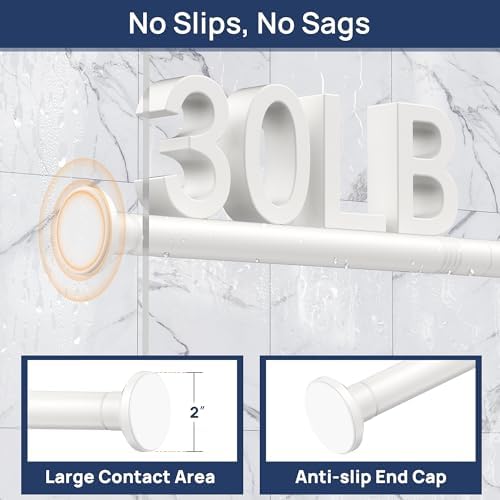 ENJOYBASICS 1" White Shower Curtain Rod, 30-52" Adjustable, Secure Tension
