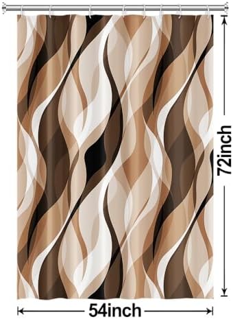 Brown Striped Shower Curtain with Hooks for Bathroom 54x72 Inch