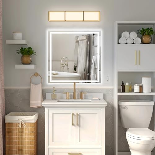 Ratsamee 30"x30" LED Bathroom Mirror with Lights, Backlit + Front Lit