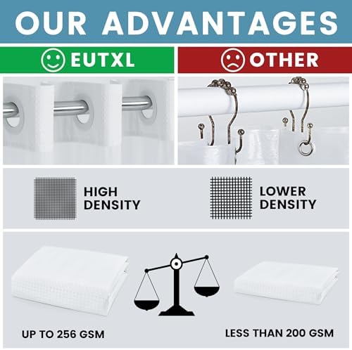 EUTXL Heavyweight No Hook Shower Curtain with Liner, White, 54x80