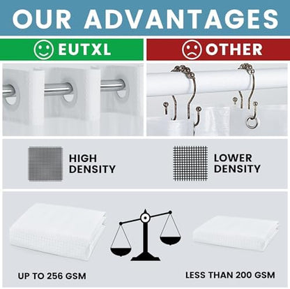 EUTXL Heavyweight No Hook Shower Curtain with Liner, White, 60x74