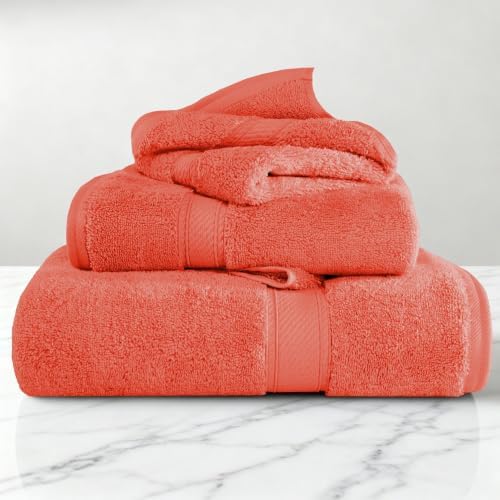 SUPERIOR Egyptian Cotton Ultra Plush & Absorbent, 3 Piece Set, Coral