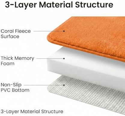 2 Piece Memory Foam Bath Mat Set, Extra Soft Absorbent Bathroom Rugs with U-Shaped Toilet Rug, Non-Slip Backing, Machine Washable, 24x16 + 20x20 U-Shaped, Orange