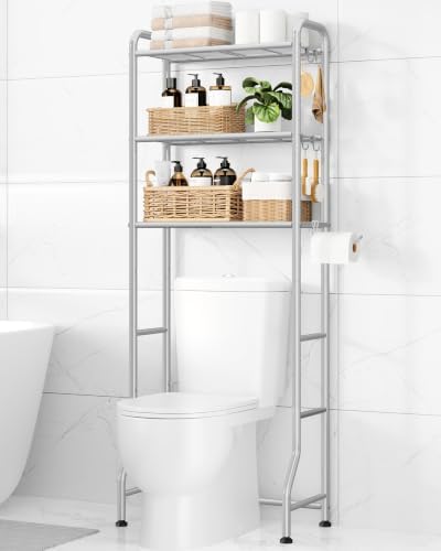 Kitsure Over Toilet Storage Rack, 63.2" H Space-Saving, Holder & Hooks