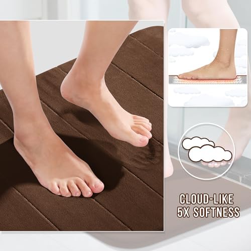 Yimobra Large Memory Foam Bathroom Mat Set, 44 x 24 & 24 x 17 in, Brown