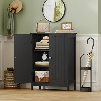 Iwell Bathroom Cabinet, Bathroom Storage Cabinet with 2 Doors & 3 Shelves, 3 Heights Available, for Living Room, Entryway, Kitchen, Home Office, Black
