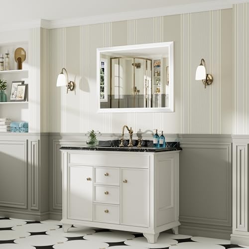 Briivue Bathroom Wall Mirror, White Metal Frame, 40x30 Inch