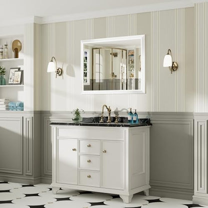 Briivue Bathroom Wall Mirror, White Metal Frame, 40x30 Inch