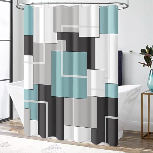 BTTN 36x72 Half Modern Geometric Waterproof Fabric Shower Curtain Set, Teal