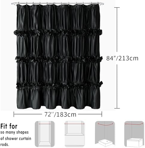 Homechoice Decor Black Ruffle Shower Curtain 72" W x 84" H