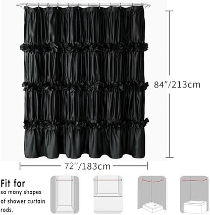 Homechoice Decor Black Ruffle Shower Curtain 72" W x 84" H