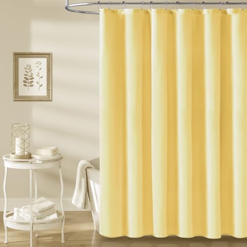 BTTN Long Linen Textured Waterproof Thick Shower Curtain Set, 72x84, Yellow
