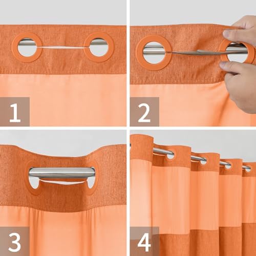 eachope No Hook Fabric Shower Curtain with Snap-in Liner,71x74 Burnt Orange