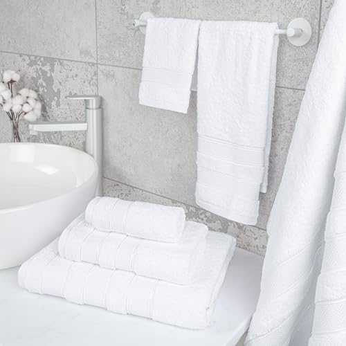 American Soft Linen Salem Turkish Bath Towel Set, 100% Cotton 600 GSM 6 Piece Towels for Bathroom, 2 Bath Towels 2 Hand Towels 2 Washcloths, White