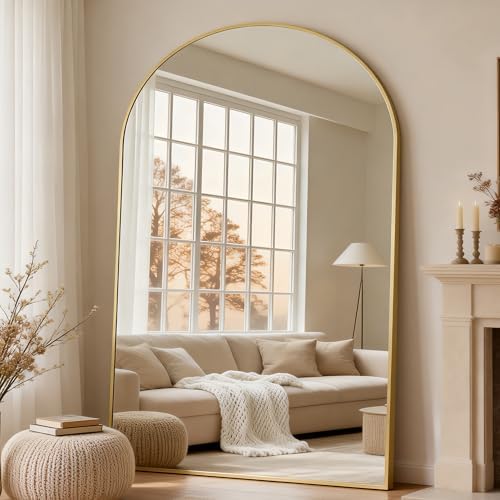 Dewfig Arched Full Length Mirror, 77"x38" Large Floor Mirror, Gold