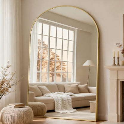 Dewfig Arched Full Length Mirror, 86"x46" Large Floor Mirror, Gold