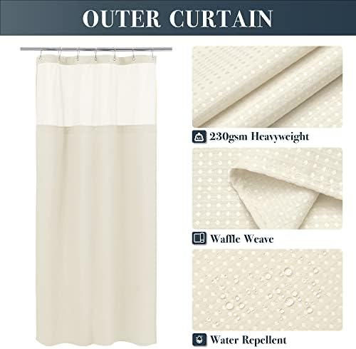 N&Y HOME Stall Waffle Weave Shower Curtain with Snap-in Liner Cream 36x72