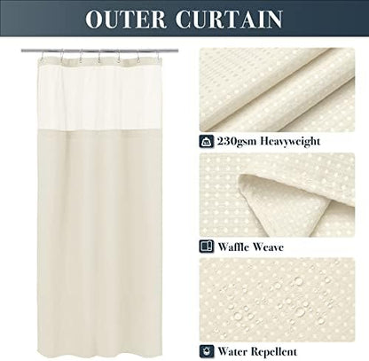 N&Y HOME Stall Waffle Weave Shower Curtain with Snap-in Liner Cream 36x72