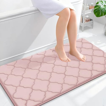 OLANLY Memory Foam Bath Mat Rug 44x24, Ultra Soft Bathroom Rugs, Pink