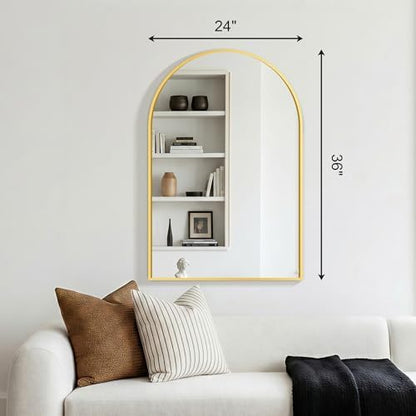 FGU Arched Bathroom Mirror for Over Sink 36"x24" Gold Vanity Mirror