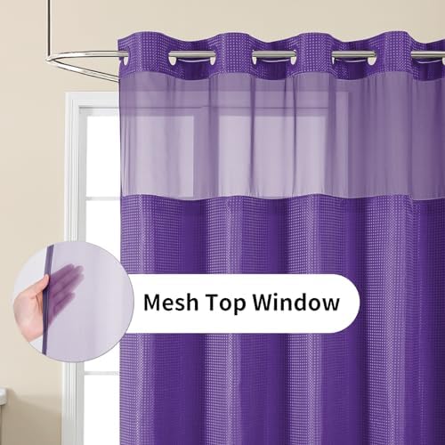 Colorful Star Purple No Hook Waffle Shower Curtain with Liner, 72"W x 75"L