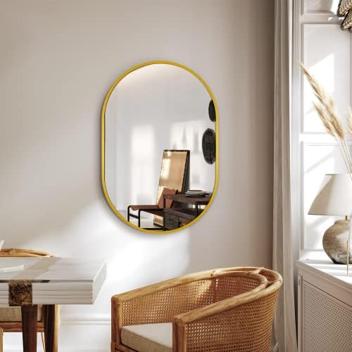 Delma 30x20 Gold Oval Bathroom Mirror for Over Sink, Aluminum Frame