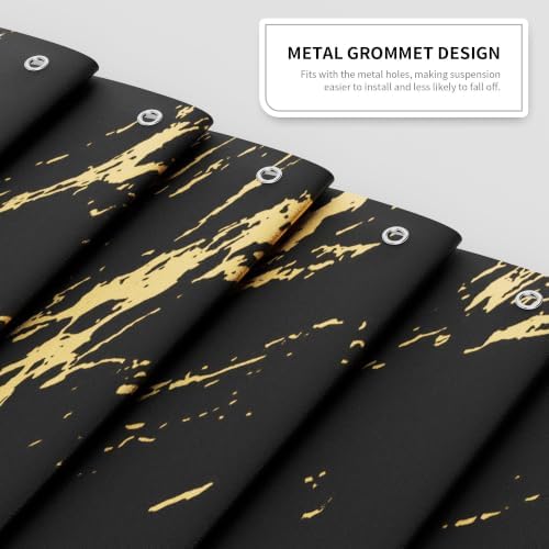 Black and Gold Shower Curtain 72 x 84 Inch, Extra Long Black Marble Shower Curtain, Modern Fabric Shower Curtains for Bathroom, Water Resistant Bath Curtain Set with Hooks, Black Gold Texture