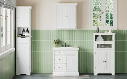 ChooChoo Bathroom Cabinet with Flip Glass Drawer,Freestanding