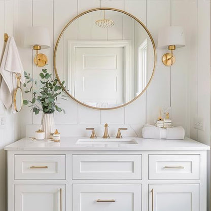 Sunniry Round Mirror 22 inch, Gold Bathroom Mirror, Brushed Metal Frame