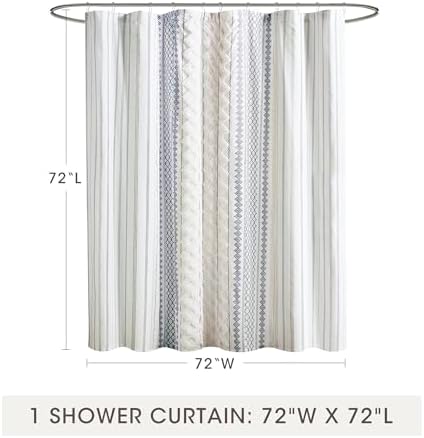 INK+IVY Tufted Chenille 100% Cotton Shower Curtains Machine Washable, Modern Home Bathroom Décor Bathtub Privacy Screen, 72" W x 72" L, White/Navy (Pack of 4)
