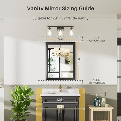 Briivue Black Metal Framed Bathroom Wall Mirror, 24x30 Inch