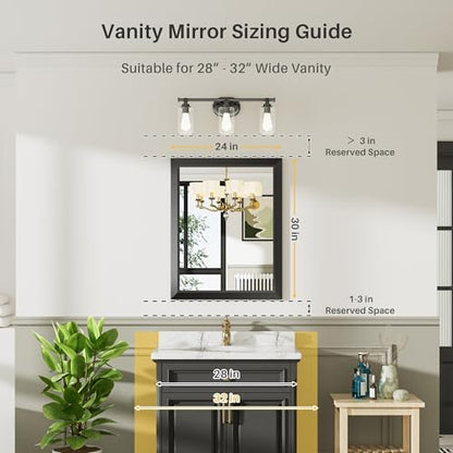 Briivue Black Metal Framed Bathroom Wall Mirror, 24x30 Inch