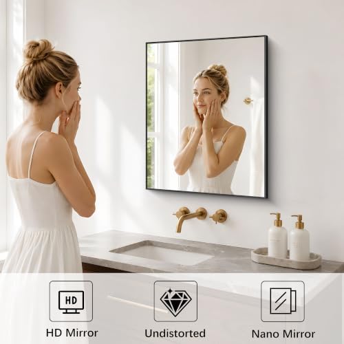 DESBING Black Bathroom Mirror for Wall, 2 Pack 18x24 Inch Rectangle Mirrors with Metal Frame, Modern Vanity Wall Mirror Decor for Entryway Hangs, Bathroom Living Room Horizontal or Vertical